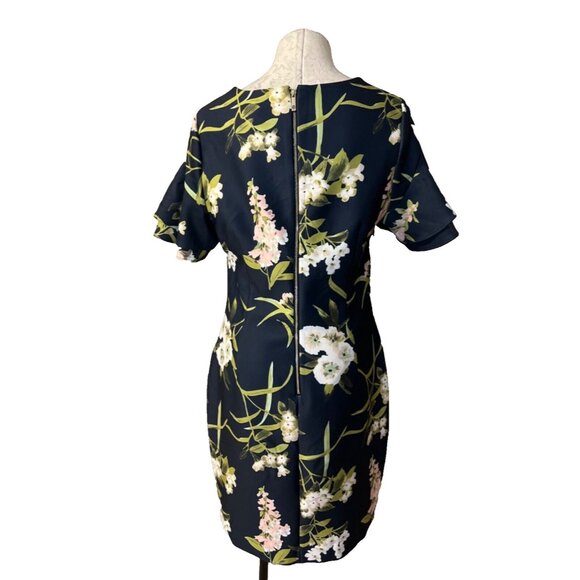 Tommy Hilfiger Dress 14 Black Pink Floral Short Sleeve Stretch Career Church - Picture 5 of 9